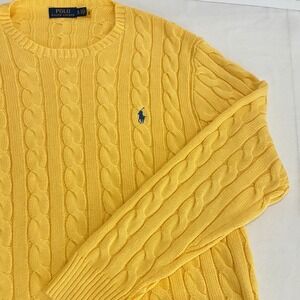 Polo Ralph Lauren Cable Knit Sweater Mens XL Yellow Preppy Old Money Coastal